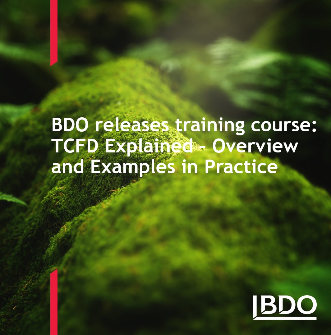 BDO releases Online Training course on Sustainability Reporting; TCFD Explained – Overview and Examples in Practice